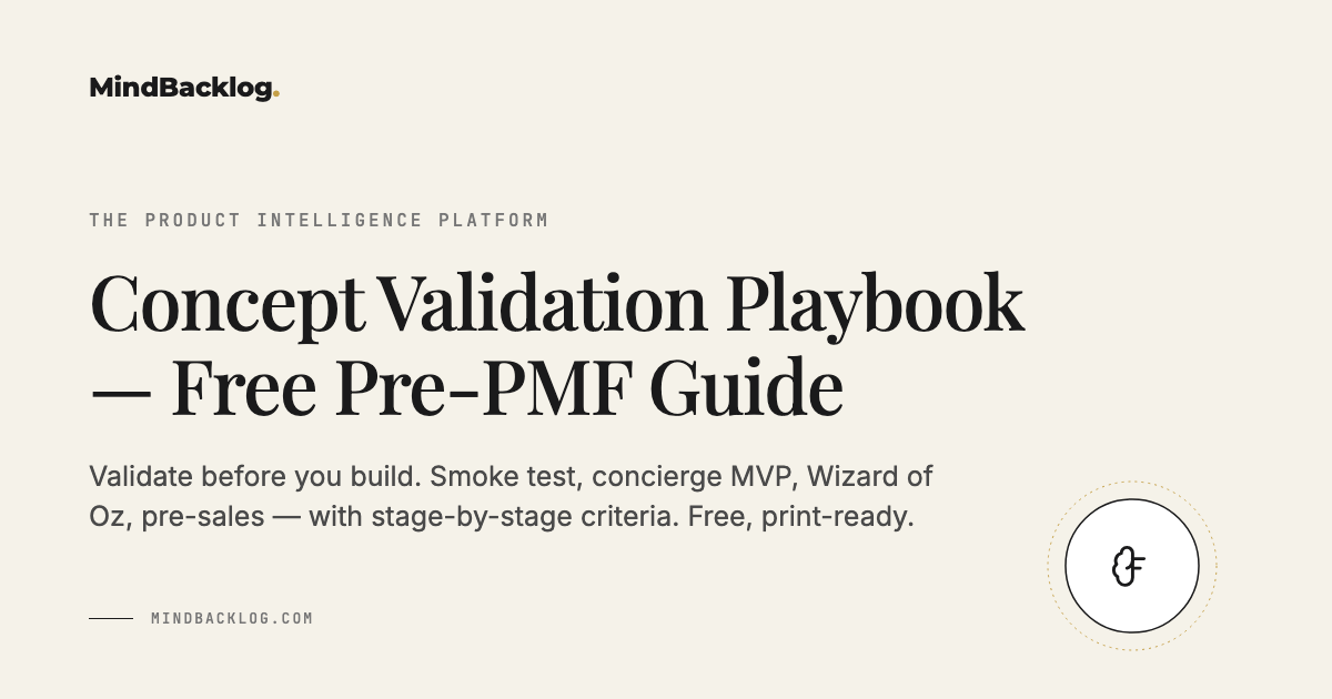 Concept Validation Playbook — Free Pre-PMF Guide | MindBacklog